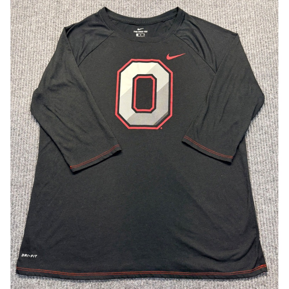 Nike Ohio State Buckeyes Dri-FIT 3/4 Sleeve Shirt Black Red XL Womens